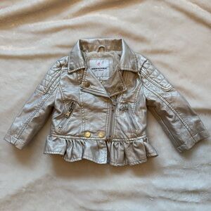 Urban Republic baby girl pearl white ruffle faux leather jacket size 18 months